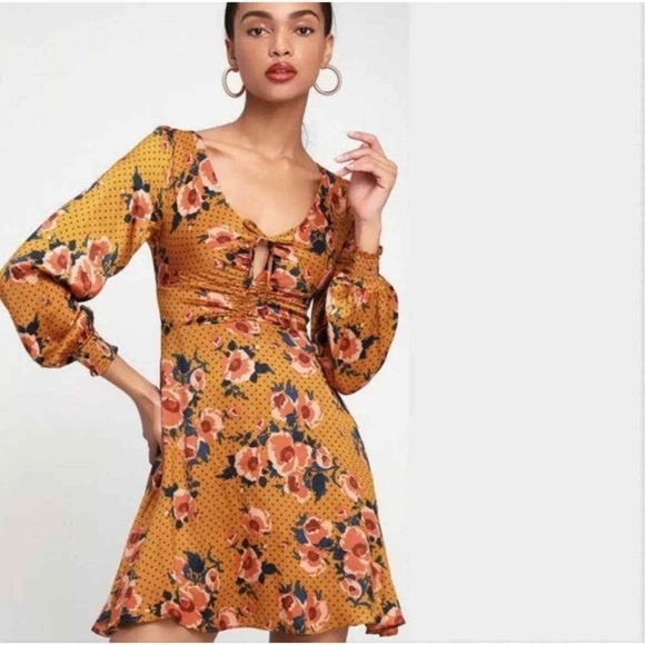 Free People Dresses & Skirts - Free People Yellow and Blue Wrap Sundress with Bishop Sleeves